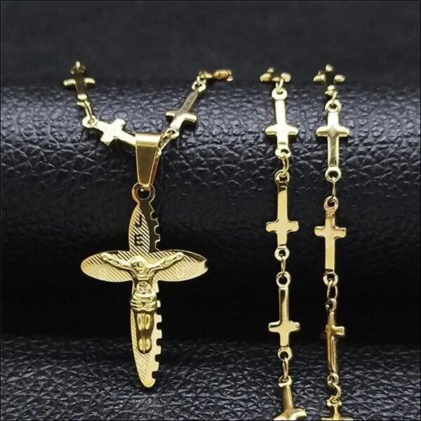 Jesus on the Cross Pendant Stainless Steel • Necklace made with Small Crosses for Men • Christian Religious Jewelry • Gift;Colgante Jesús en la Cruz de Acero Inoxidable * Collar hecho con Cruces Pequeñas para Hombre • Joyería Religiosa Cristiana • Regalo