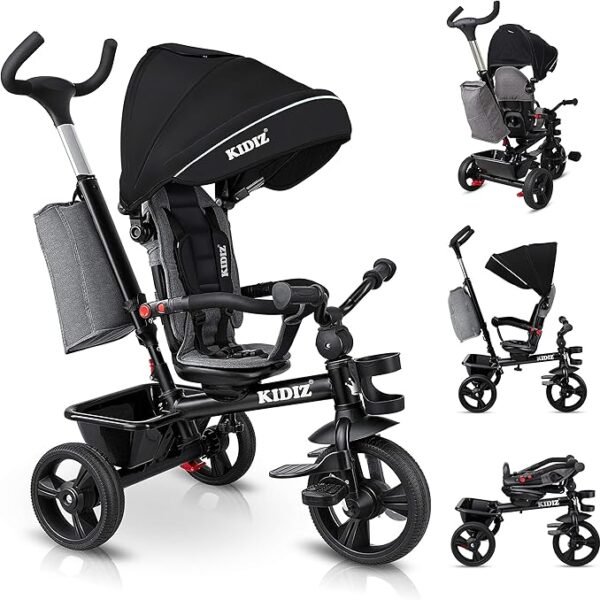 The children's tricycle is modern, multifunctional and grows together with the child. It connects pushchairs and tricycles.