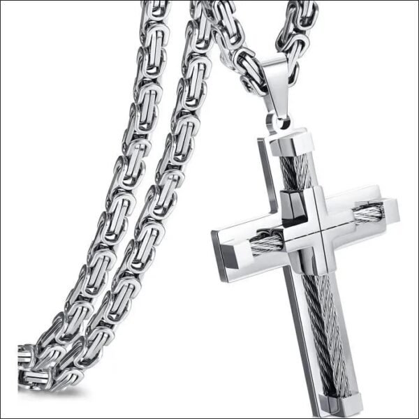 Men's Cross Necklace 316L Stainless Steel Cross Pendant Byzantine Chain Gold Silver Black Duty Necklace for Men Boys 61CM;Collar de Cruz para Hombre, Colgante de Cruz de Acero Inoxidable 316L, Cadena Bizantina, Collar de Servicio Dorado, Plateado y Negro para Hombres y Niños de 61 Cm
