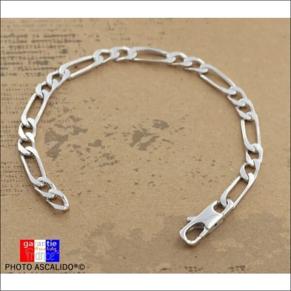 Men's curb chain in solid 925 rhodium-plated silver 21cm x 6mm alternating figaro link 1+2;Cadena bordillo para hombre en plata maciza 925 chapada en rodio 21 cm x 6 mm eslabón figaro alterno 1+2
