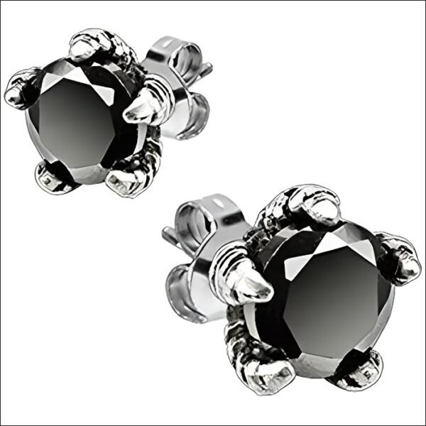 Men's earrings for teens - Steel - Eagle claws - Luminous black stone;Pendientes de hombre para adolescentes - Acero-Garras de águila-Piedra negra luminosa
