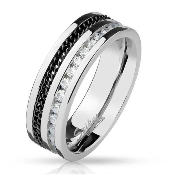 Men's eternity ring with rhinestones and black chain (FRANCE: 59 / USA: 9);Anillo de eternidad para hombre con diamantes de imitación y cadena negra (FRANCIA: 59 / EE. UU.: 9)
