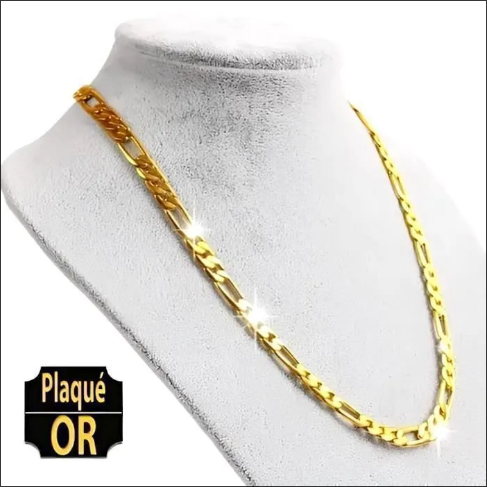 Men's Figaro Mesh Neck Chain 60 cm 750/1000 Yellow Gold Plated 3 Microns;Cadena de Cuello de Malla Figaro para Hombre 60 cm Chapado en Oro Amarillo 750/1000 3 Micras 1 Men's Figaro Mesh Neck Chain 60 cm 750/1000 Yellow Gold Plated 3 Microns;Cadena de Cuello de Malla Figaro para Hombre 60 cm Chapado en Oro Amarillo 750/1000 3 Micras