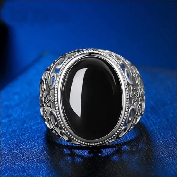 Men's Ring - 925 Sterling Silver - Black Onyx - Open Size;Anillo para Hombre-Plata de Ley 925 -yxix Negro-Tamaño Abierto