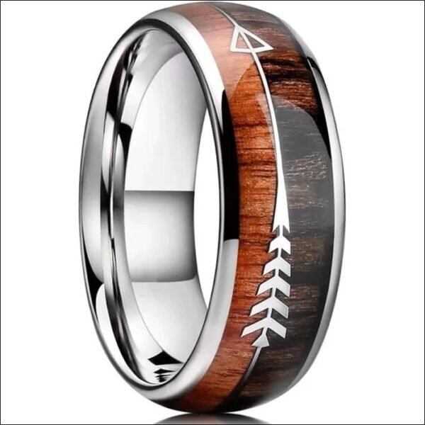 Men's ring in wood-effect steel with arrow ZR0173 - ZENSE - Brown;Anillo de hombre en acero efecto madera con flecha ZR0173-ZENSE-Marrón