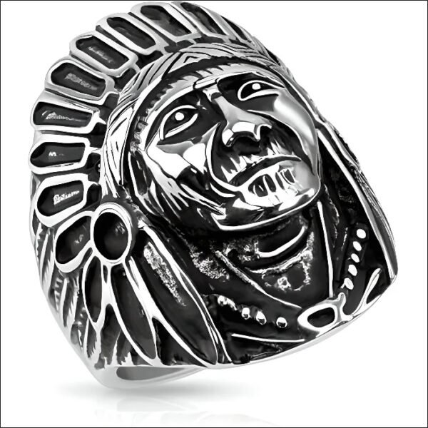 Men's signet ring - Steel - Apache Indian chief - Realistic - Feathers - Biker;Anillo de sello para hombre - Acero - Jefe indio Apache - Realista-Plumas-Motociclista