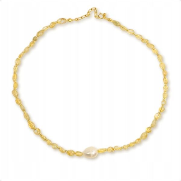 Necklace Citrine Choker Pearl natural stones talisman courage abundance;Collar Gargantilla citrino Perla piedras naturales talismán coraje abundancia