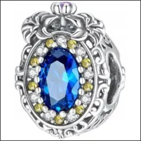 Openwork charm vintage sapphire crystal silver 925;Abalorio calado cristal de zafiro vintage plata 925
