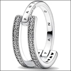 Pandora jewels mod. signature logo & pave double band ring size 54;Joyas Pandora mod. logotipo de la firma y anillo de doble banda pavé talla 54