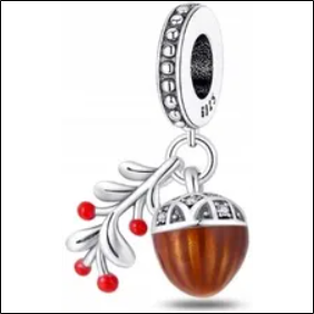 Pinkmelon SILVER PENDANT ACORN AND MISTLETOE WINTER AMULET S925 + free;AMULETOS DE INVIERNO DE BELLOTA Y MUÉRDAGO CON COLGANTE DE PLATA DE melón rosa 925 + gratis