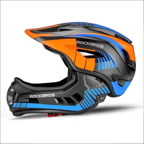 The chin guard of the ROCKBROS children's helmet is easy to remove with a button.