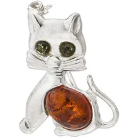 Silver Cat Brooch;Broche de Gato de Plata