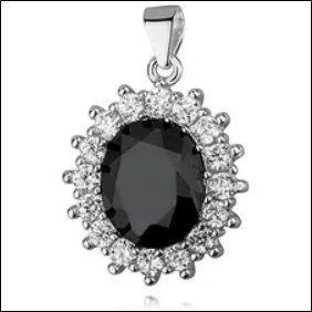 Valerio Rhodium Plated Silver Oval Large Pendant Pendant Cubic Zirconia Black Zirconia Silver 925 6264;Colgante Grande Ovalado de Plata Chapada en Rodio Valerio Colgante Zirconia Cúbica Zirconia Negra Plata 925 6264