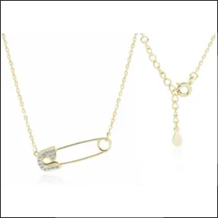 Valerio.Pl Gold-plated Silver Necklace Stars Celebrity Safety Pin Paperclip White Zircons Silver 925 Z1823Ng;Valerio.Pl Collar de Plata Chapado en Oro Estrellas Pin de Seguridad de Celebridades Clip Circonitas Blancas Plata 925 Z1823Ng