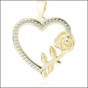 Valerio.Pl Gold-plated silver pendant heart heart rose flower white zircons silver 925 Z1984CG_W;Valerio.Pl Colgante de plata chapado en oro corazón corazón flor rosa circonitas blancas plata 925 Z1984CG_W