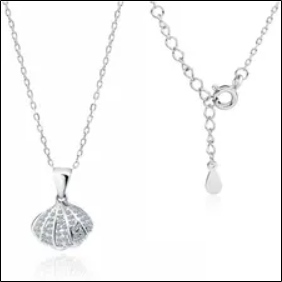 VALERIO.PL RHODIUM-PLATED SILVER NECKLACE STARS CELEBRITY SHELL SHELL PEARL WHITE ZIRCONS SILVER 925 Z1780N;VALERIO.PL COLLAR DE PLATA CHAPADO EN RODIO ESTRELLAS CONCHA DE CELEBRIDAD PERLA CIRCONITAS BLANCAS PLATA 925 Z1780N