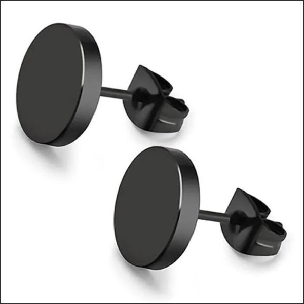 Zense - Flat and round earrings in black steel ZE0073;Zense-Pendientes planos y redondos de acero negro ZE0073