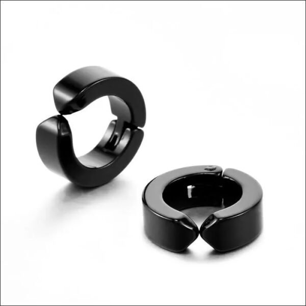 Zense - Men's black steel earrings without ear piercing ZE0070;Zense-Pendientes de acero negro para hombre sin piercing en la oreja ZE0070