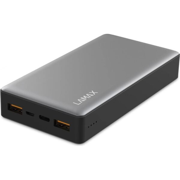 A high-quality power bank in an elegant silver design with a durable metal body can withstand even the most demanding moments.