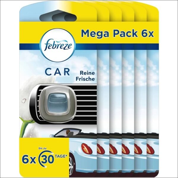 Febreze Car Air Freshener (12 ml) Pure Freshness, Car Fragrance Against Odours (6 x 2 ml)