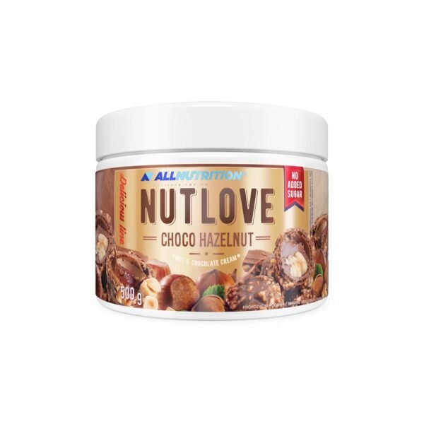 ALLNUTRITION Nutlove Choco Hazelnut Chocolate Spread without Sugar - Sugar-Free Nut Cream - Hazelnut Cream Chocolate - Crunchy Nut - Sugar-Free Sweets - Bread Spread without Sugar - 500 g