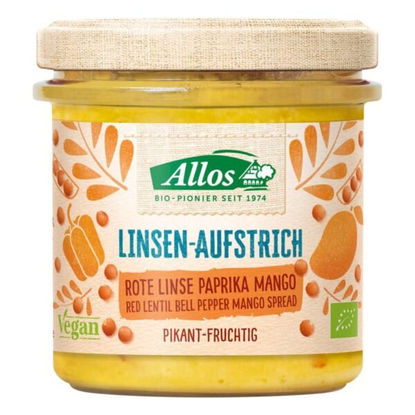 Allos Organic Lentil Spread Red Lens Paprika Mango (2 x 140 g)