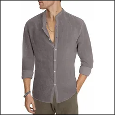 AlvaQ Men's Shirt Long Sleeve Linen-Cotton Gray M