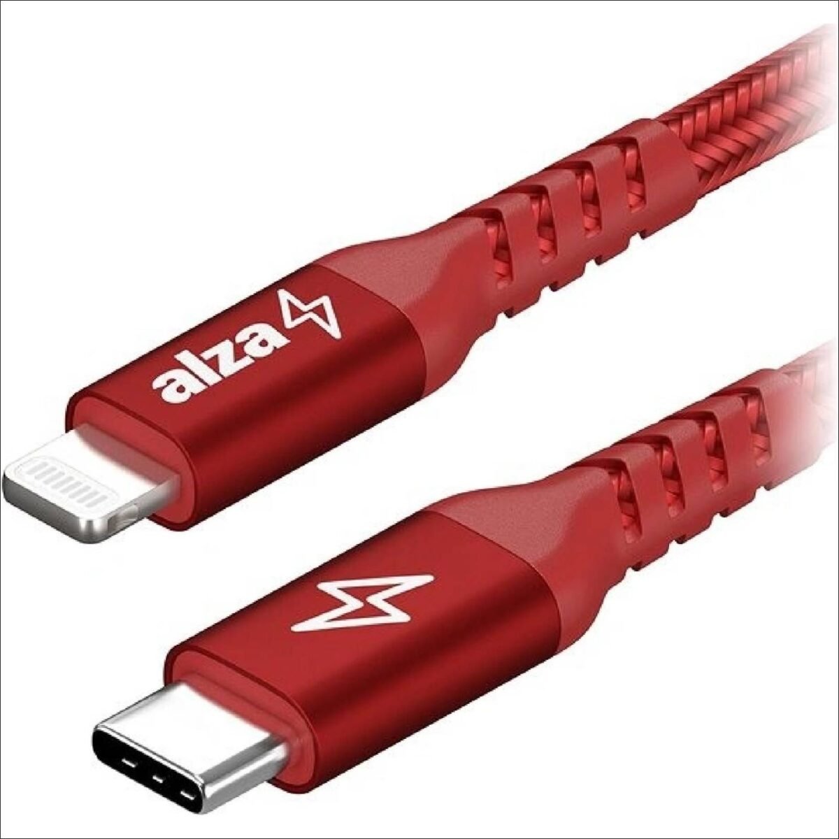 Durable 2-meter USB-C to Lightning cable with aluminum housing and nylon braid, supporting fast charging and data transfer for Apple devices.