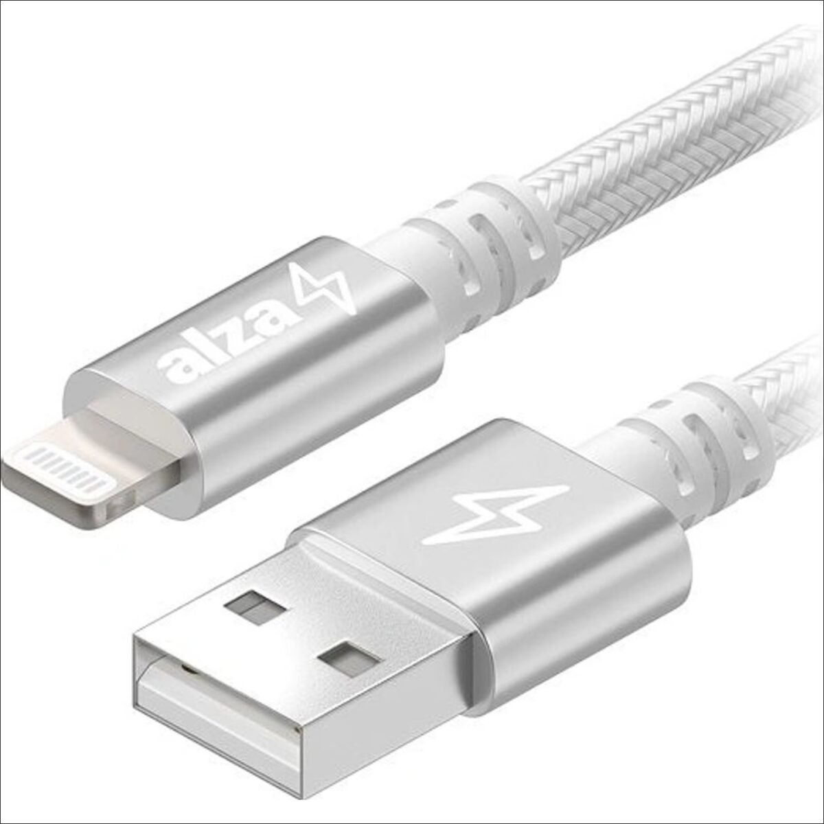 MFi certified USB-A to Lightning cable, 1m, silver, for Apple devices.