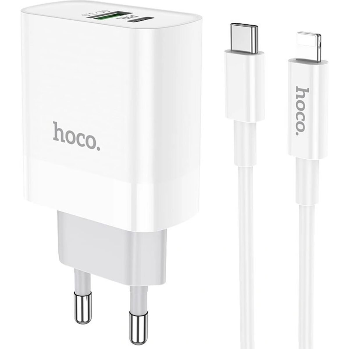 The Hoco C80A fast wall charger for iPhone and iPad supports the Power Delivery function for lightning-fast charging of Apple products, Quick Charge 3.0 fast charging