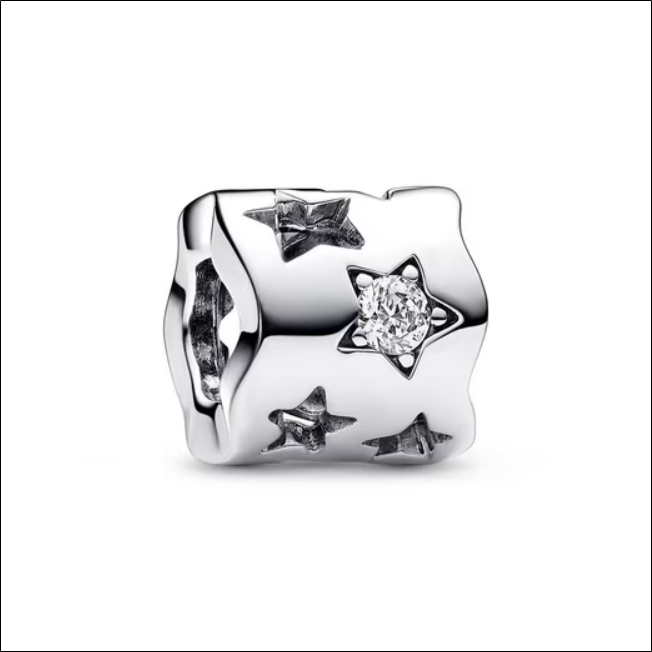 Bead Charm PANDORA Moments made of 925 silver with star cut-outs;Breloque perle PANDORA Moments en argent 925 avec découpes étoiles 1 Bead Charm PANDORA Moments made of 925 silver with star cut-outs;Breloque perle PANDORA Moments en argent 925 avec découpes étoiles