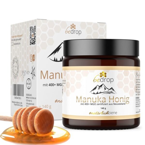 bedrop Manuka Honey with MGO 400+ 140 g XXL Glass - 100% Genuine Premium Manuka Honey from New Zealand with Certified Methylglyoxal Content (Analysis Certificate)