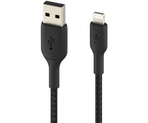 The Belkin BOOST CHARGE Lightning/Braided USB-A Cable features a robust braided nylon exterior for enhanced durability.