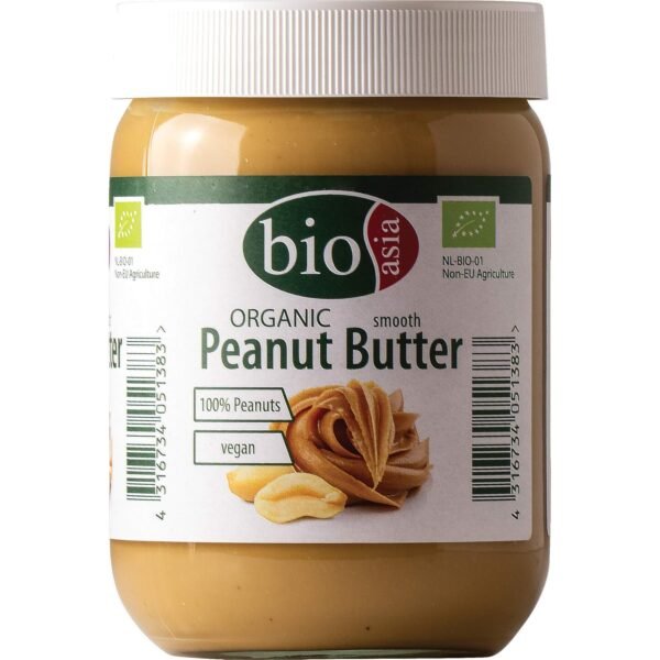 Bioasia Organic Peanut Butter - Peanut Butter - Made from 100% Roasted Peanut Kernels, Creamy, No Additives, in Glass, Vegan and Gluten Free (1 x 500 g)
