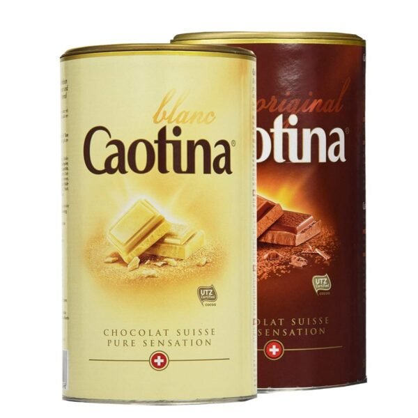 Caotina Drinking Chocolate, Cocoa Powder with Finest Swiss Chocolate, Original Chocolate Tin White + Whole Milk, Pack of 2 (2 x 500 g)