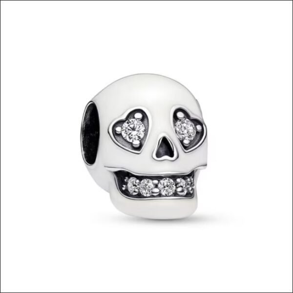 Charm pendant PANDORA skull charm made of 925 silver, zirconia, enamel;Pendentif charm PANDORA skull charm en argent 925, zircone, émail