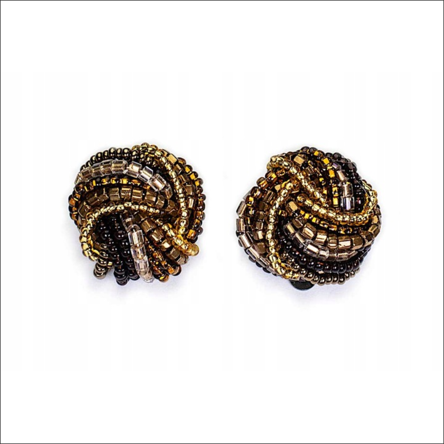 Jablonex-Kiara,Clips Golden Brown Braided With TOHO Beads "Sieczka" For Ears Colorful 1 Jablonex-Kiara,Clips Golden Brown Braided With TOHO Beads "Sieczka" For Ears Colorful