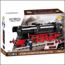 The set with a block model of the German steam locomotive DR BR 52 Steam locomotive / Ty2 from the period of World War II is an element of the completely new "Trains" collection in the offer of the COBI company. The construction of blocks faithfully reproduces the shape, proportions and details of the legendary steam locomotive, which is probably the most popular and most recognizable for all railway enthusiasts in the world.
