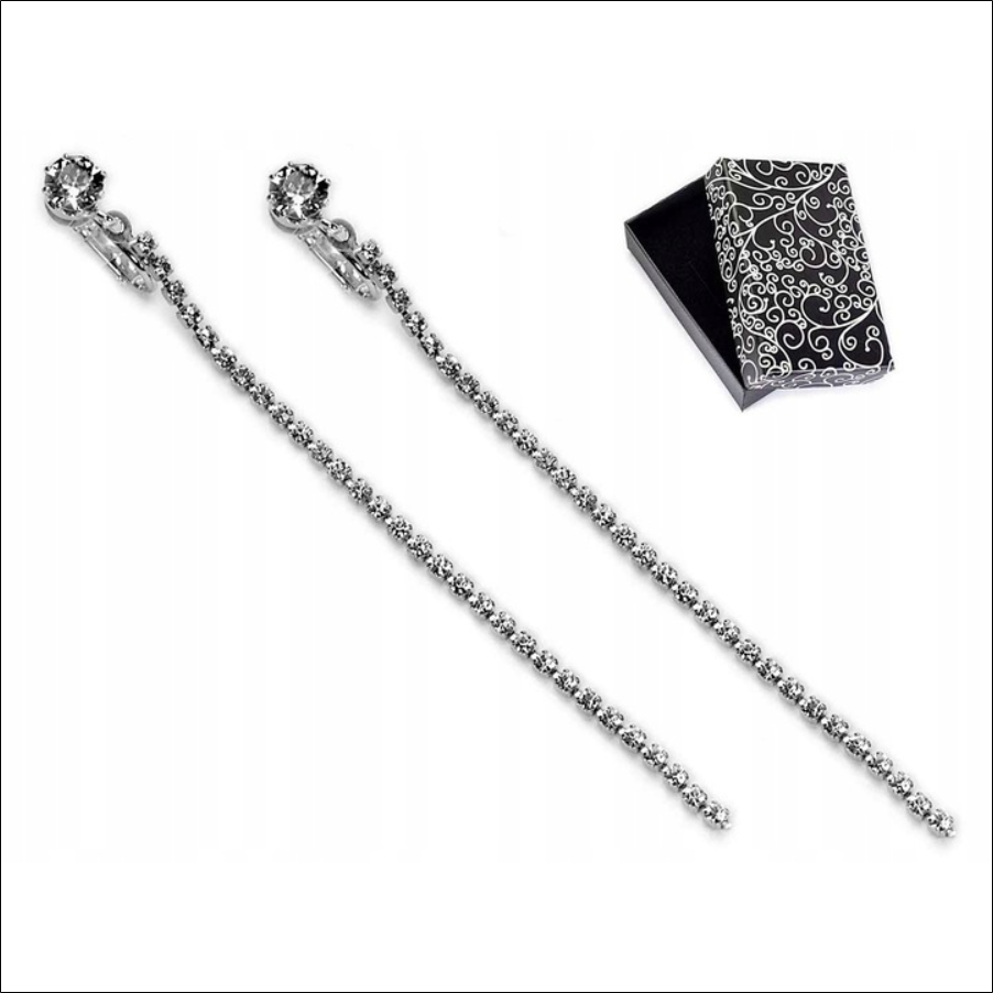 Jablonex-Kiara,Crystal Silver Ear Clips Long Rhinestone Single Thread Swarovski 1 Jablonex-Kiara,Crystal Silver Ear Clips Long Rhinestone Single Thread Swarovski