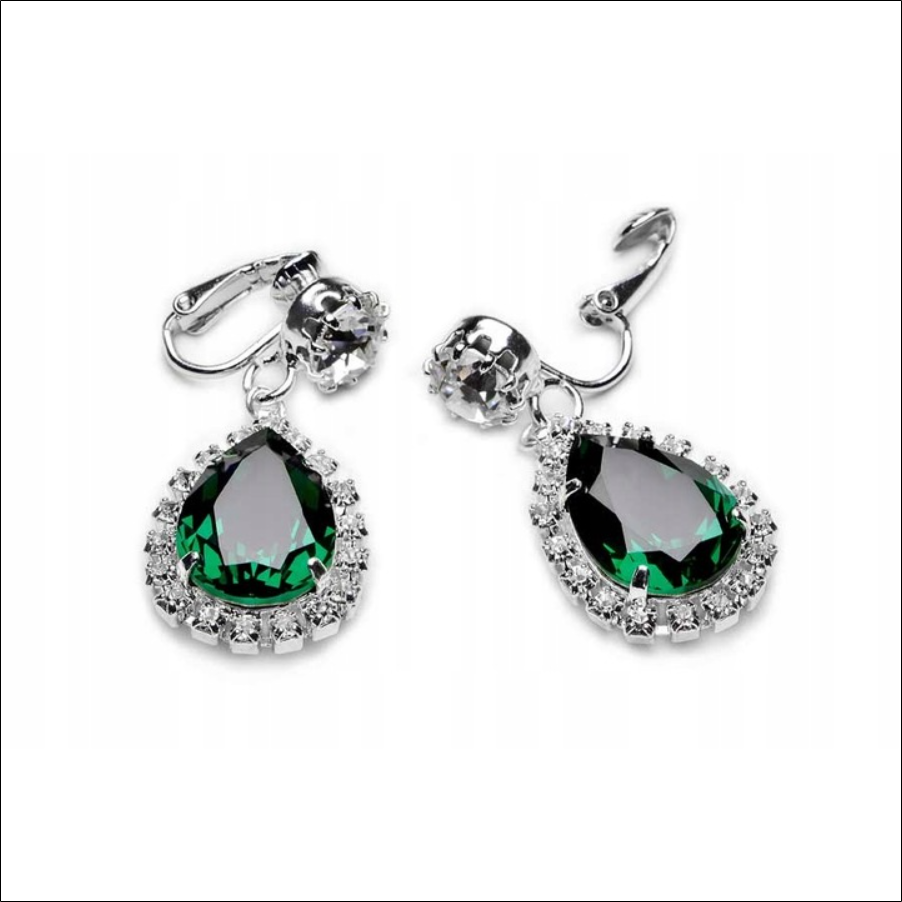 KiaraBijoux,Ear Clips Green Emerald Crystals Swarovski Silver Hanging Jablonex 1 KiaraBijoux,Ear Clips Green Emerald Crystals Swarovski Silver Hanging Jablonex