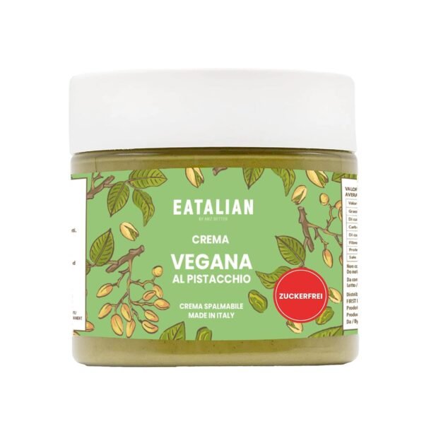 Eatalian by AMZ BETTER Pistachio Cream Vegan Sugar Free, Delicious Vegan Spread without Sugar, Ideal on Bread, Perfect with Ice or as a Breakfast Spread, 200 g, Made in Italy