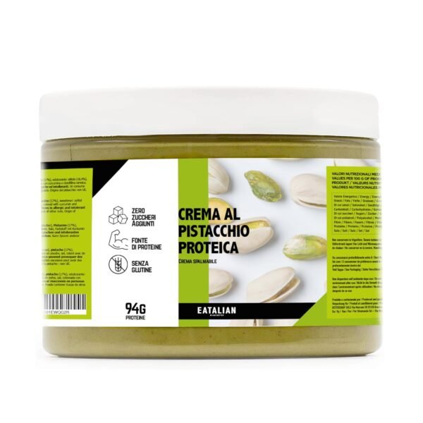 Eatalian by AMZ BETTER Spreadable Pistachio Cream, Bread Spread, Protein, Pistachio Cream Made in Italy, Sweet Flavour, Ideal for Bread and Filling Cakes, 500 g