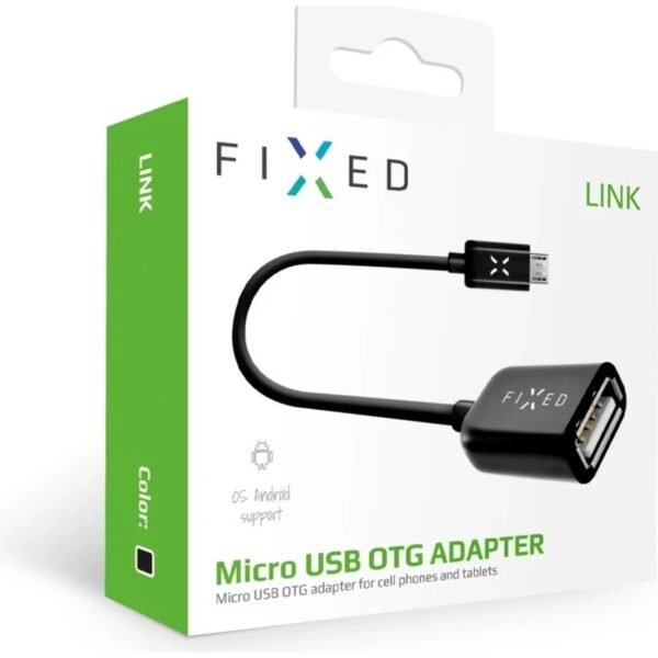 The miniature FIXED micro USB adapter with OTG (On-The-Go) function allows you to connect peripheral devices with a USB connector to your smartphone or tablet, such as a flash drive, external drive, card reader, keyboard, etc.