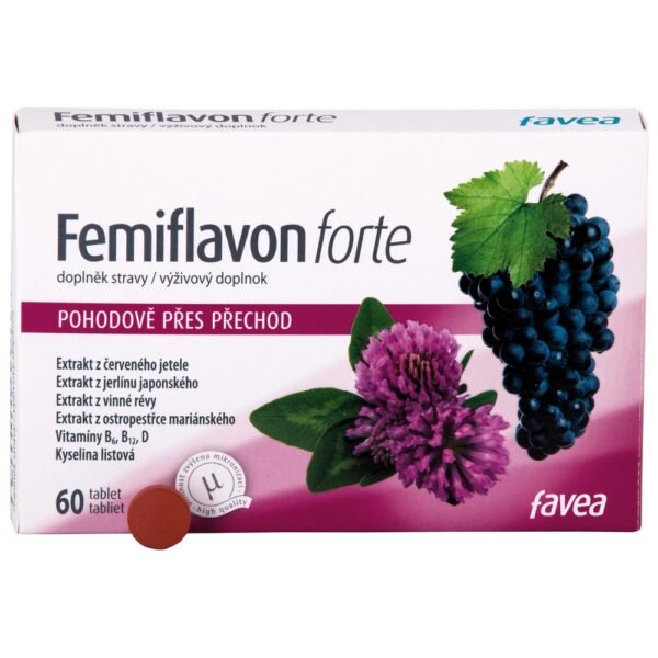 Favea Femiflavon Forte 60 tablets is a dietary supplement designed to support women’s health during menopause.
