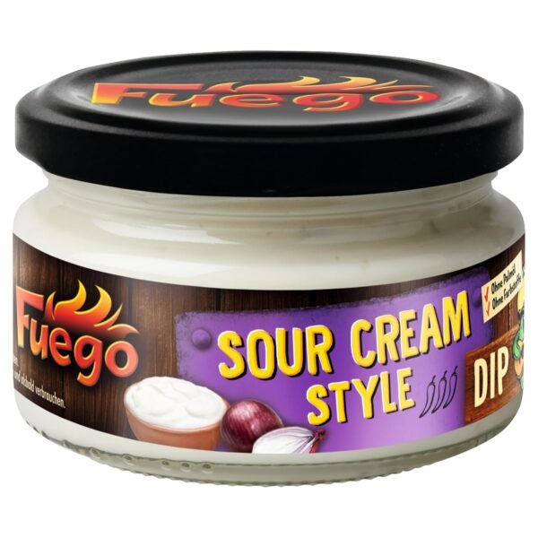 Fuego - Sour Cream & Onion Dip | Fine Spicy Dipping Sauce | For Tortilla Chips, Mexican Dishes | No Palm Oil, No Dyes | 200 ml
