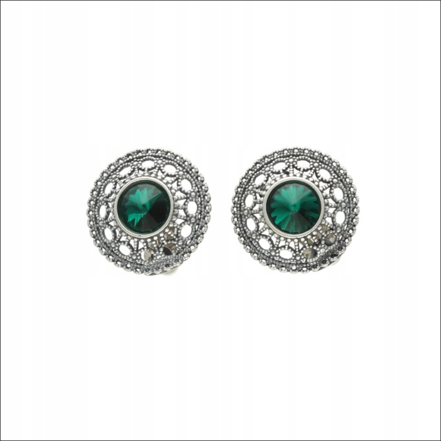SrebroWojcik,Green Crystal Silver Clips 1 SrebroWojcik,Green Crystal Silver Clips
