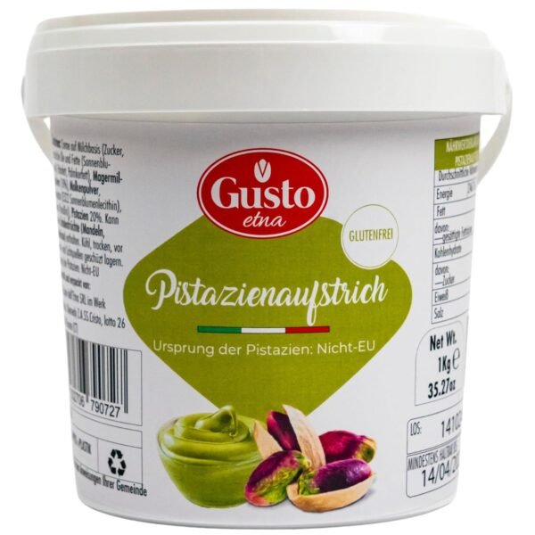 Gusto - Premium Pistachio Cream from Italy/Sicily with 20% Pistachios (1 kg) Pistachio Spread in Gastro Quality - Pistachio Spread Ideal as a Bread Spread, Desserts or for Refining