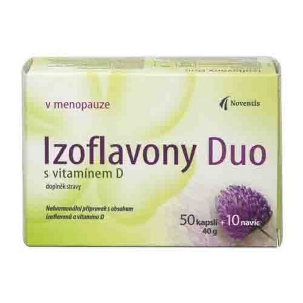 Isoflavones Duo with Vitamin D 50+10 capsules is a dietary supplement designed to support women’s health, especially during menopause.