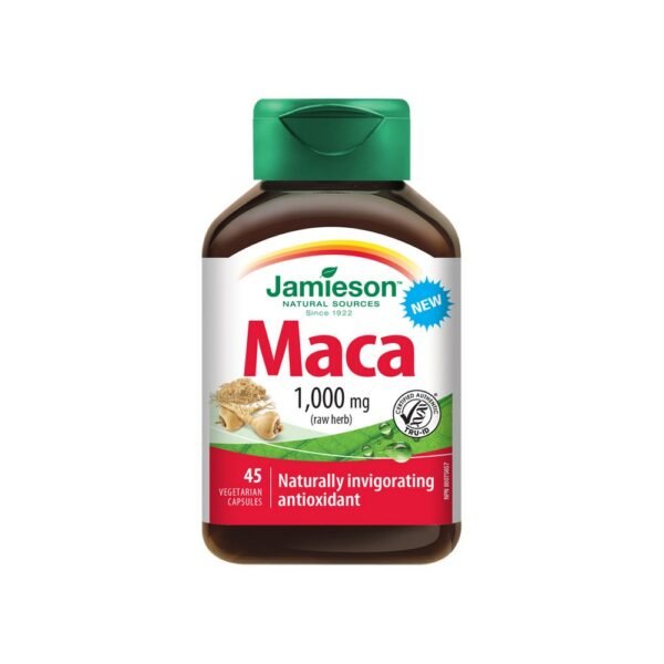 Jamieson Maca 1000mg 45 capsules is a dietary supplement that supports energy, stamina, and overall vitality.