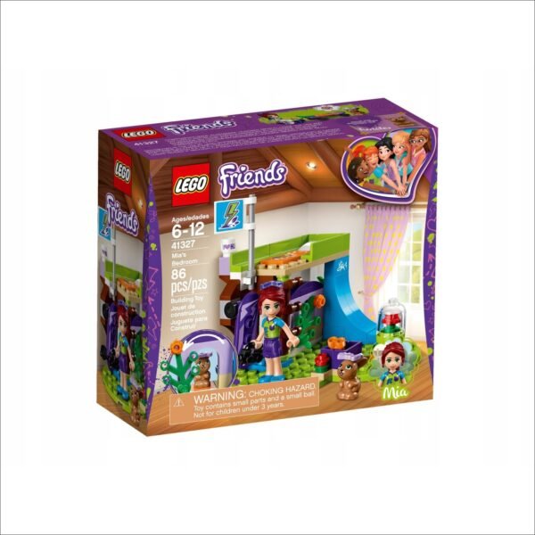 LEGO® Friends Mia's Bedroom building set is set on a green heart-shaped base and perfectly reflects Mia's love of the outdoors. There's a treehouse bunk bed with a ladder, a small house for her rabbit underneath, a skateboard and a ramp to practice new tricks. There's also more sports equipment in the room, treats for the rabbit and a walkie-talkie to talk to her friends. Includes a mini-doll figure and a rabbit figure.